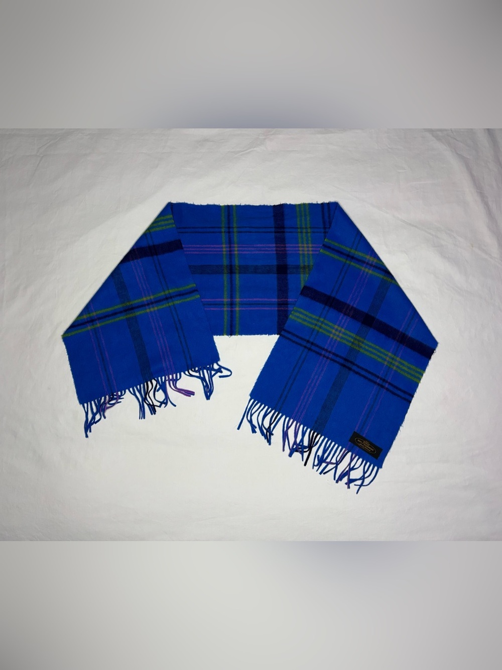 100% Cashmere Blue, Green, and Purple Plaid Scarf